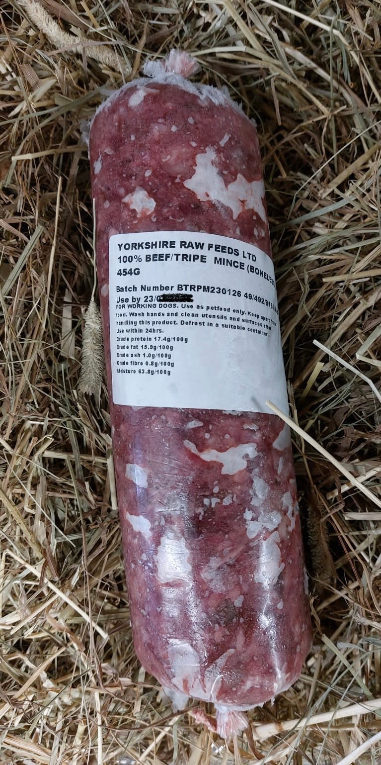 Beef & Ox Tripe Mince. Yorkshire Raw. Complimentary Mince. Bone Free.