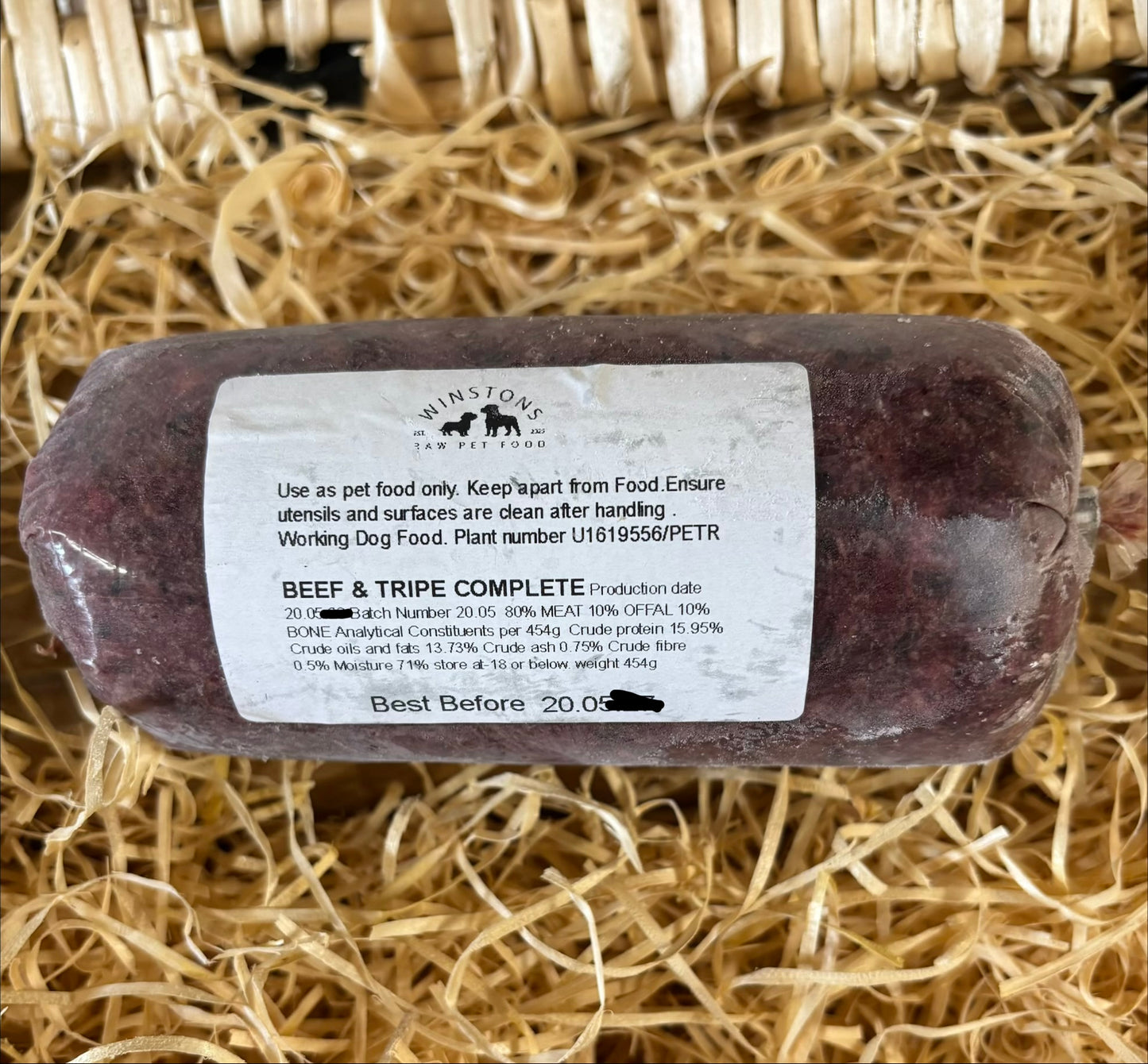 Beef and Beef Tripe 80/10/10 Mince. Winston's Raw Pet Food