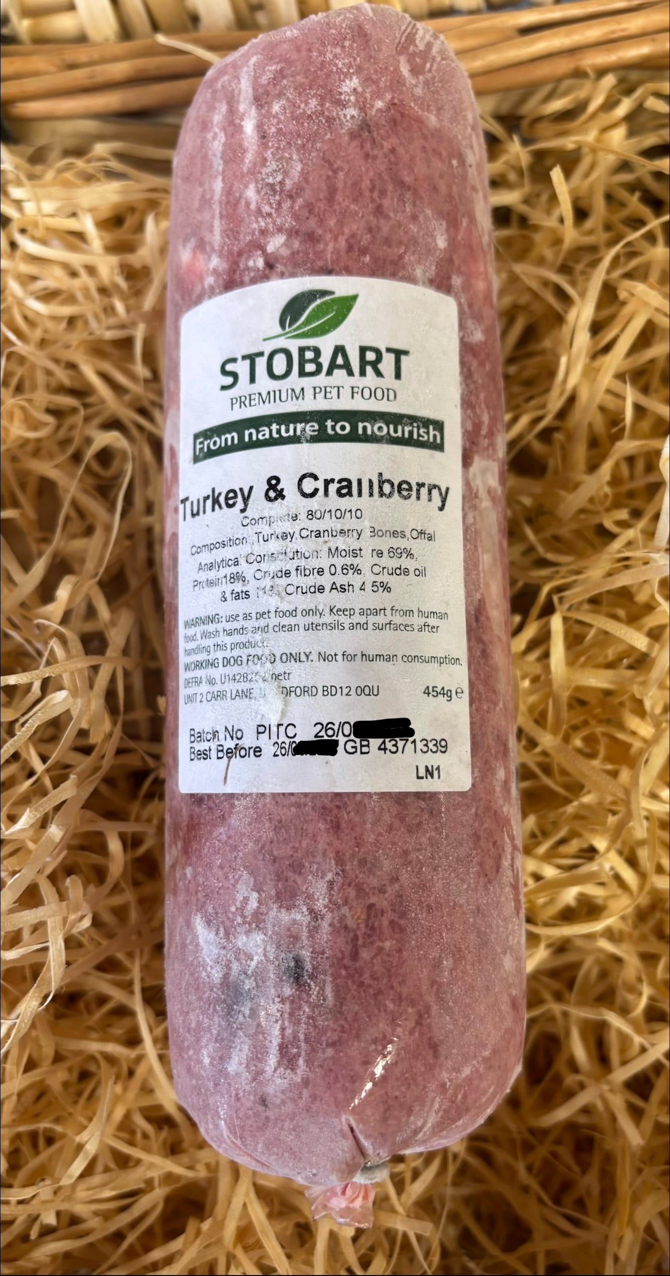 Turkey and Cranberry 80/10/10 Mince. Stobart Premium Raw Food.