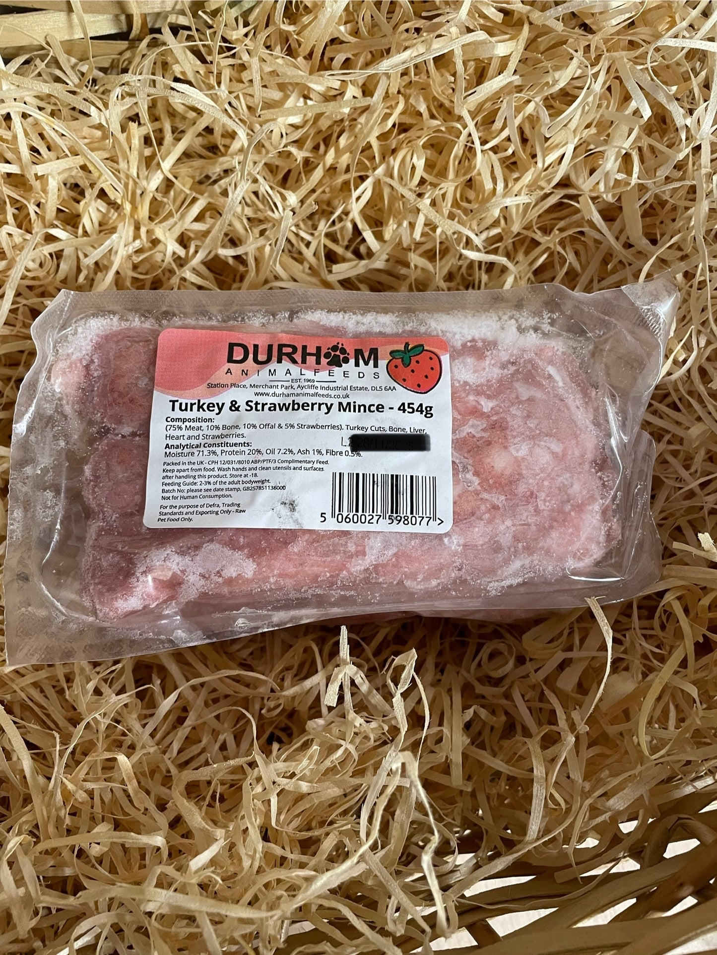 DAF Turkey & Strawberry 75/10/10/5 Mince. Single Protein with added Strawberry