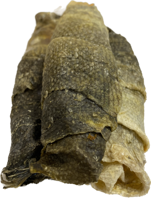 Fish - Cod Skin Rolls.  Approx 100g.