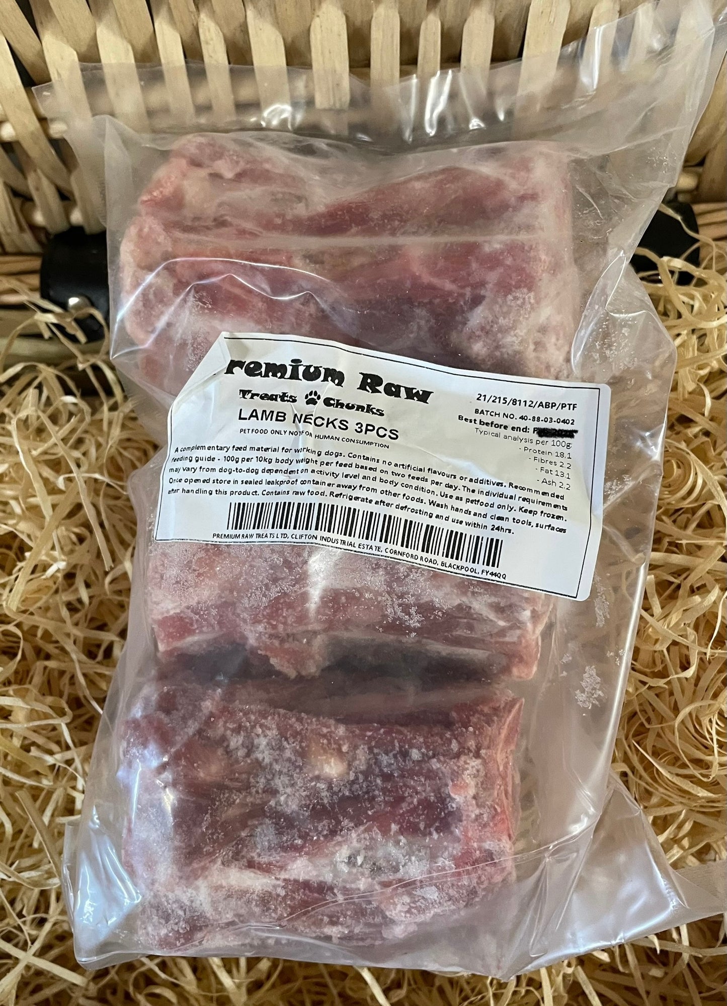Lamb Neck Bones. Raw, Frozen.