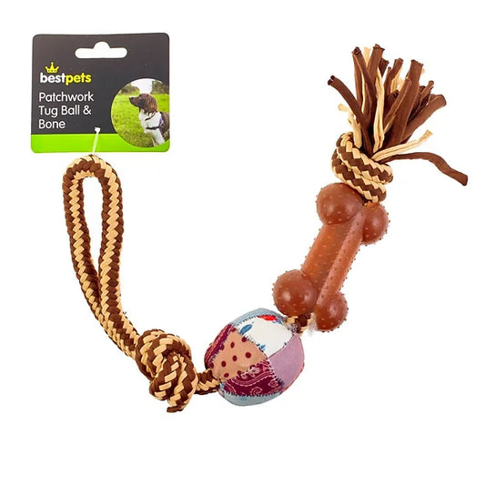 Bestpets Patchwork Tug Ball & Bone