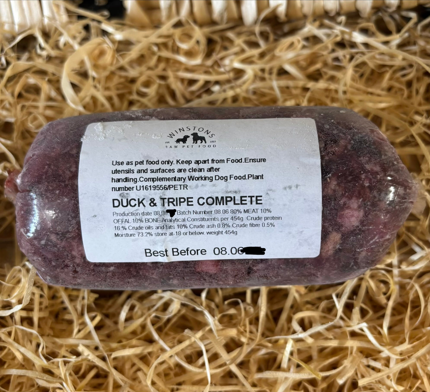 Duck & Beef Tripe 80/10/10 Mince.  Winston's Raw Pet Food