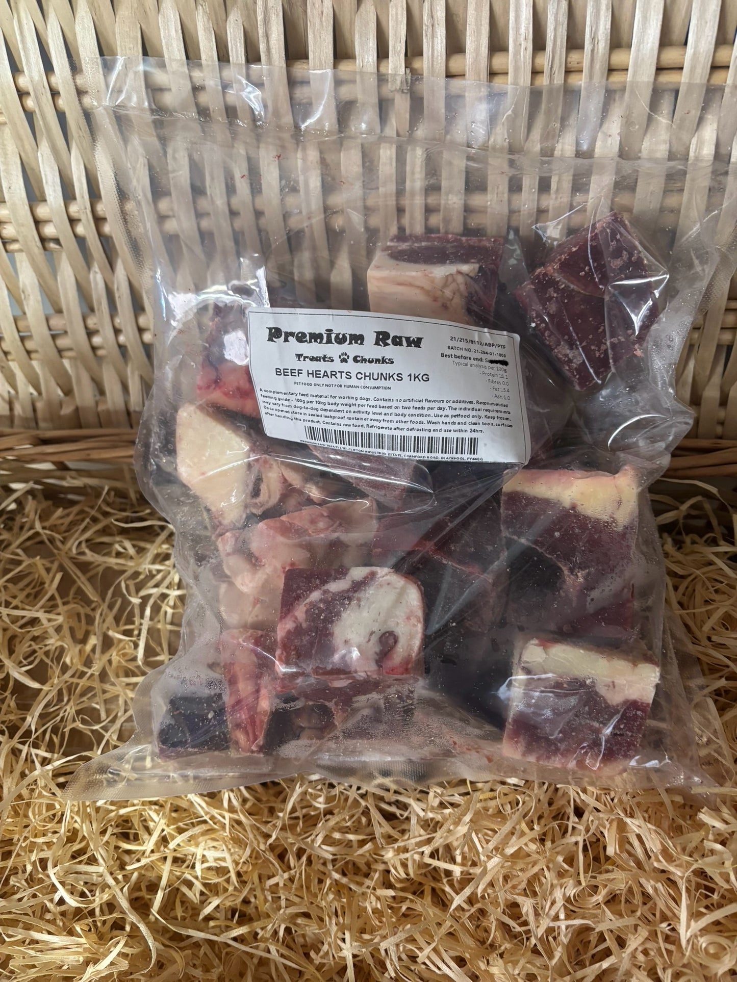Heart Chunks - Beef.   Raw.