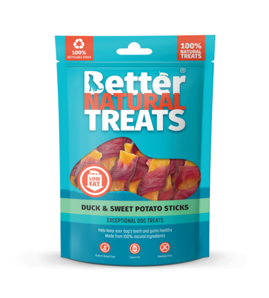 Duck and Sweet Potato Sticks 90g.  Low Fat Range.