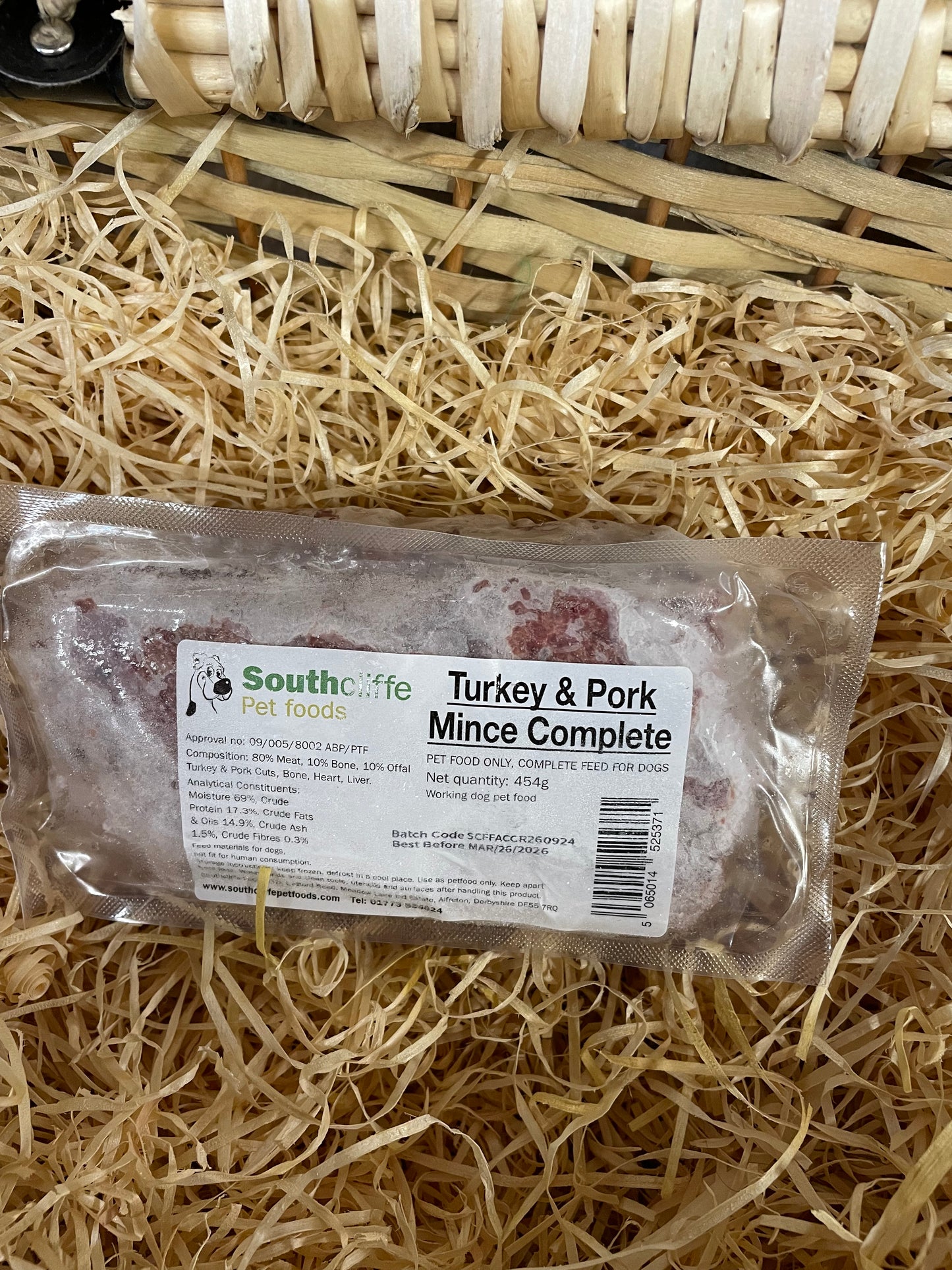 Southcliffe Complete Turkey & Pork Mince.  80/10/10 Balanced, Raw Dog Food