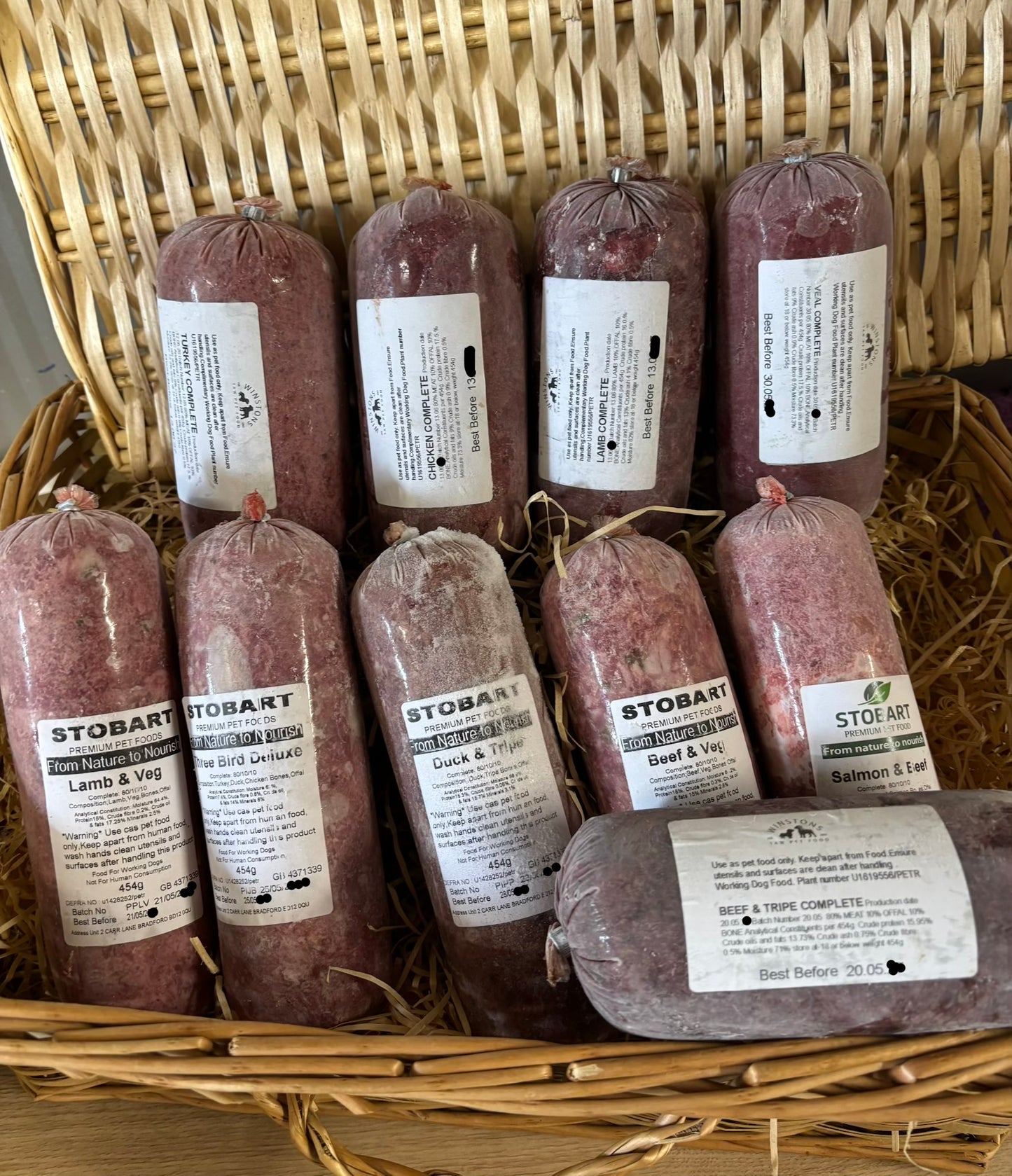 A mixed pack of Stobart Premium Raw and Winston's Raw 80/10/10 meals