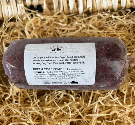 Beef and Beef Tripe 80/10/10 Mince.  Winston's Raw Pet Food