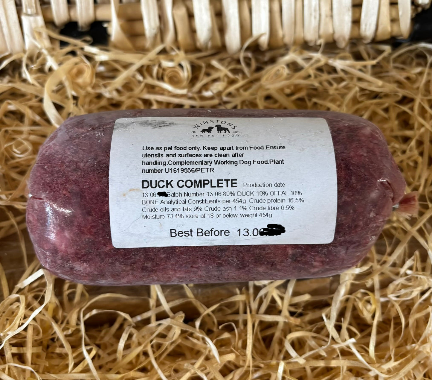 Duck 80/10/10 Mince.  Winston's Raw Pet Food