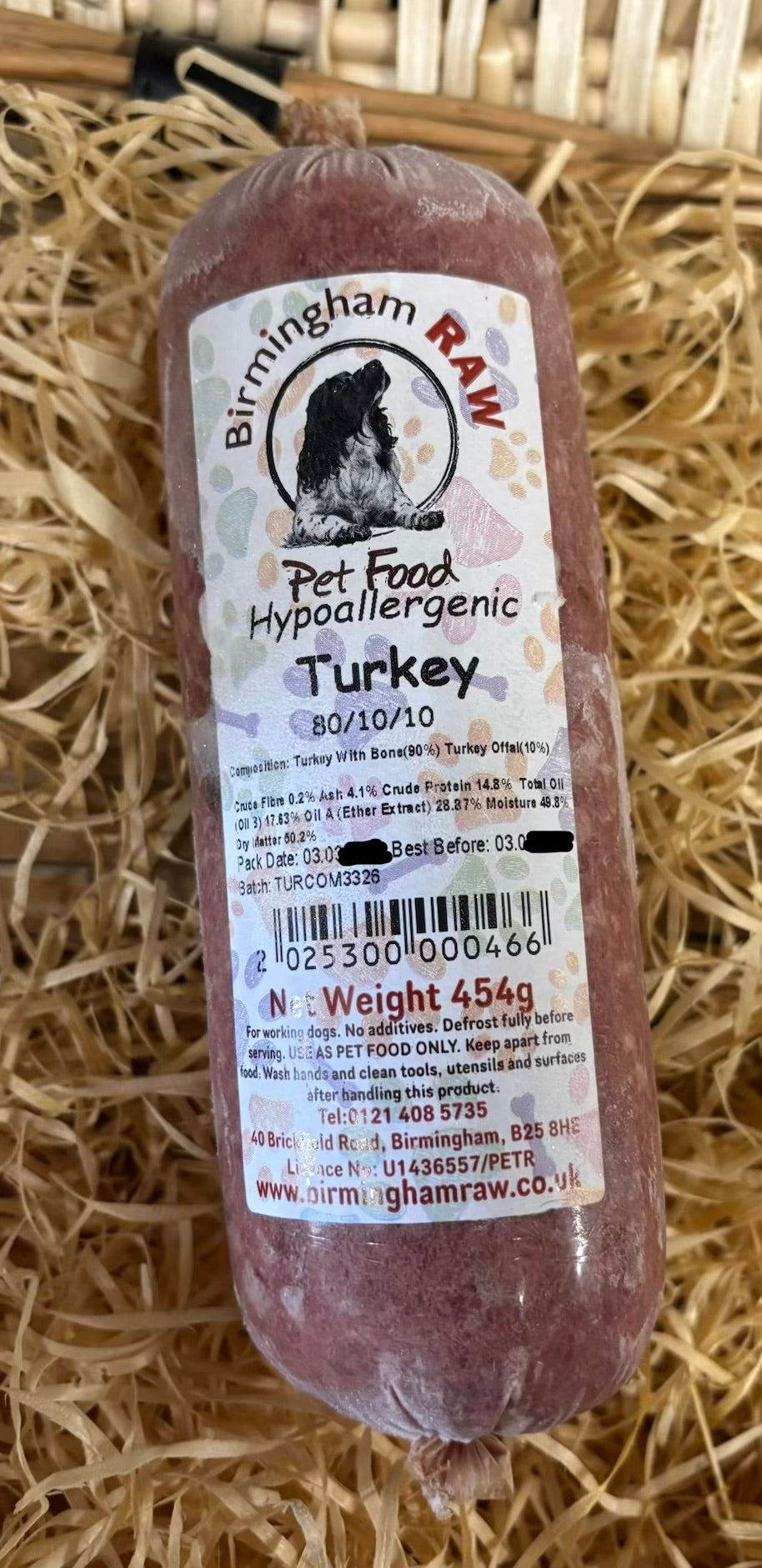 Turkey 80/10/10 Mince.  Birmingham Raw.  Single Protein.