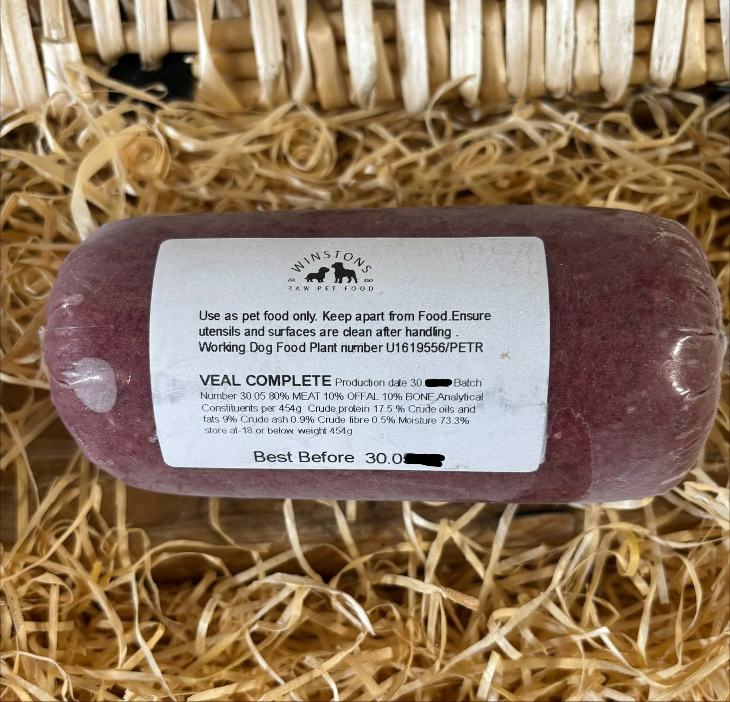 Veal 80/10/10 Mince.  Winston's Raw Pet Food