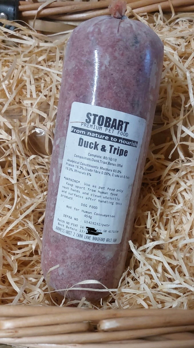 Duck and Lamb Tripe 80/10/10 Mince.  Stobart Premium Raw Food.