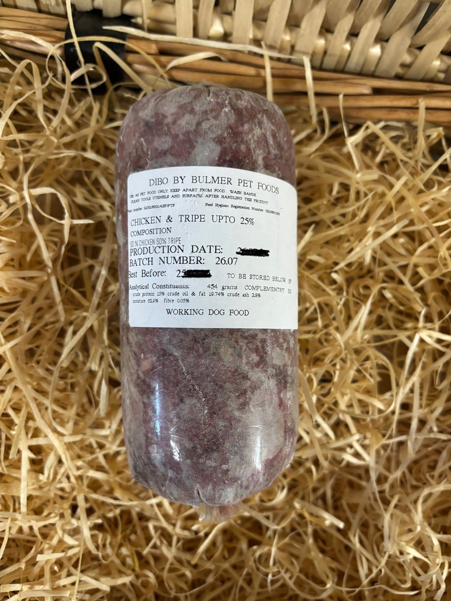 Dibo by Bulmer Chicken & Beef Tripe Mince.  Complimentary Mince