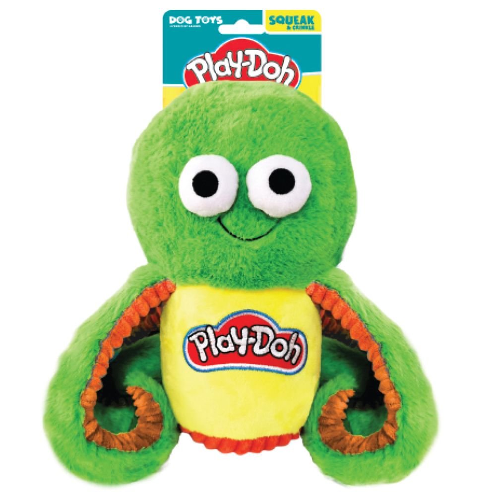 Hasbro Dog Toys Play-Doh Squeak and Crunch Octopus Can 10in Green