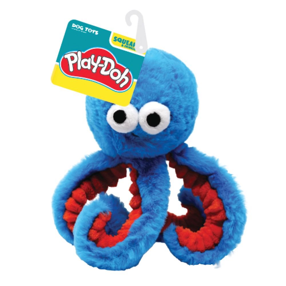 Hasbro Dog Toys Play-Doh Squeak and Crinkle Small Octopus 6.5in