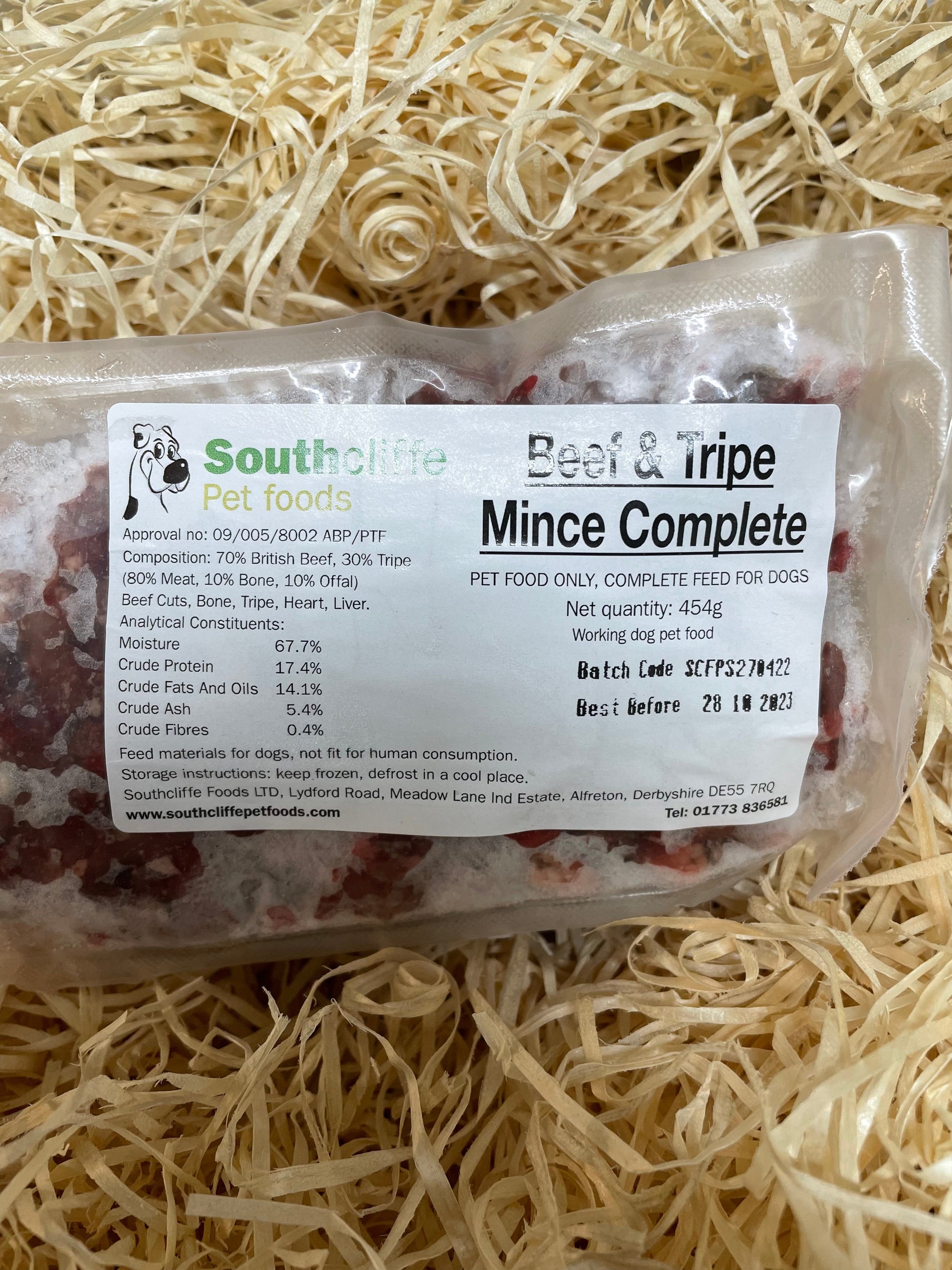 Southcliffe Complete Beef & Tripe. 80/10/10 Balanced, Raw Dog Food