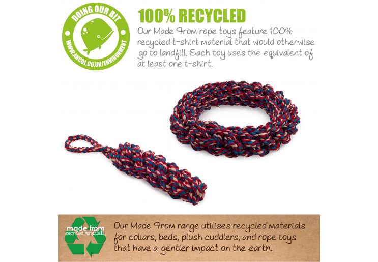 Ancol Twisted Cotton Rope Ring/Rope Log - Made from Re-cycled T-Shirts